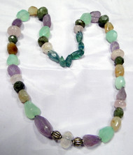 Florite Amethyst rose quartz gemstones tumbled and silver beads necklace strand-10057