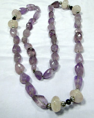 Natural Rose quartz ,Amethyst gemstone strand necklace -10075