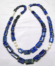 Natural Lapis pearl gemstone strand necklace -10076