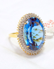 14 K gold Diamond Blue topaz large ring-454-1