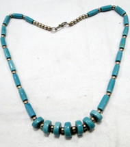 Silver Turquoise beads strand necklace-11306