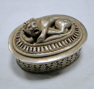 Old silver lion box sterling silver hinged box pill box