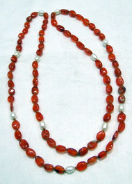 Gemstones strand necklace Carnelinan & Pearl gemstone long strand necklace-11319