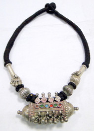 Ethnic necklace tribal old silver amulet pendant collar-11518