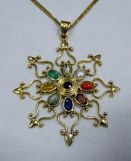 Gold Pendant chain necklace 18 k gold navratna gemstone necklace 11833