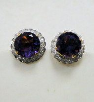 Diamond Amethyst Earrings studs 14K Gold Handmade fine jewelry wedding engagement gift jewellery pruple 493-50