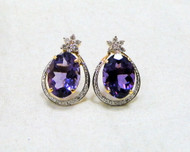Diamond Amethyst Earrings studs 14K Gold Handmade fine jewelry wedding engagement gift jewellery purple 493-60