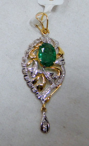 Diamond Emerald Gemstone Pendant 14K Gold Handmade fine jewelry wedding engagement gift jewellery  493-61