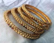 Gold Bangles set of 4 ,22K Gold handmade traditional Indian jewelry 494-291