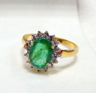 18K Gold Natural Emerald Diamond Ring Engagement