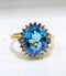14 K Gold Diamond Blue Topaz Ring