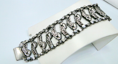 Vintage 925 Sterling Silver Peacock bracelet cuff