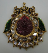 22K Gold Diamond Polki Kundan Pendant Necklace 13036