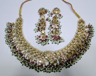 22K Gold Diamond Polki Necklace Earrings set 13040