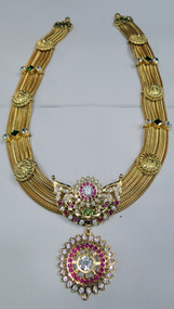 22K Solid Gold Necklace Rubies and cubic zircon 13045