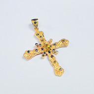 18K Solid Gold Cross pendant set with Yellow Sapphire & Diamonds 13053