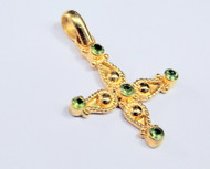 18K Solid Gold Cross pendant set with Natural Peridot Gemstones Fine Jewelry