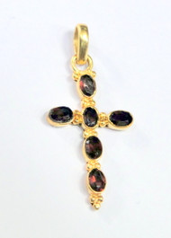 18K Solid Gold Cross pendant set with Natural Garnet Gemstones Fine Jewelry
