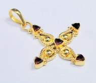 18K Solid Gold Cross pendant set with Natural Garnet Gemstones Fine Jewelry 13057