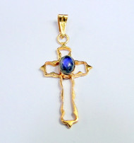 18K Solid Gold Cross pendant set with Natural Labrorite Gemstones Fine Jewelry