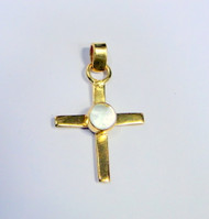 18K Solid Gold Cross pendant set with Natural Shell Fine Jewelry