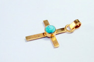 18K Solid Gold Cross pendant set with Neural Turquoise Fine Jewelry
