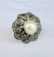 Victorian Diamond Pearl Gold Silver Cocktail Ring  13087