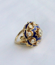 Vintage 18K Gold Diamond Enamel Work Ring Fine Jewelry 13088
