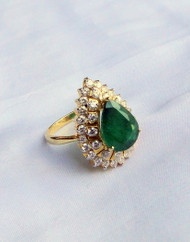18K Gold Natural Emerald Diamond Ring 13096