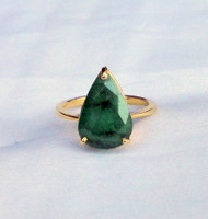 Vintage 18K Gold Natural Pear Emerald Ring 13095