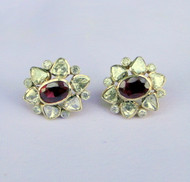 14K Gold Ruby Gemstone  Diamond Earrings Ear Studs Fine Jewelry13154
