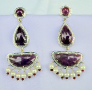 14K Gold Natural Ruby Gemstone Diamond Earrings Dangles Fine Jewelry13156