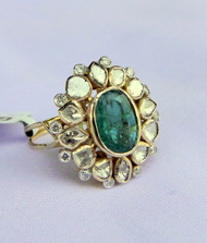 14 K Gold Natural Diamond Emerald Gemstone Ring Jewelry13157