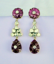 14K Gold Ruby Gemstone  Diamond Earrings Dangles Fine Jewelry13151