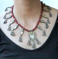 Ethnic Tribal Old Silver Pendant Beads Charm Necklace 13400