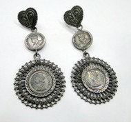 Ethnic 925 Sterling Silver Long Earrings Pair 13454