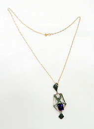 Vintage Victorian 14K Gold Amethyst Gemstone Diamond Pendant Necklace