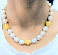 Real Large Pearl 22K Gold Beads Strand Necklace 13524