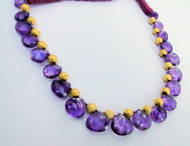 Natural Real Amethyst Faceted Drops Gemstone and 22K Gold Beads Strand Necklace