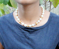 Large South Sea Pearls and 22K Real Gold Beads Necklace Strand 13546