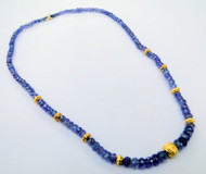 18K Gold and Faceted Tnazanite Gemstone Beads Strand Necklace Fine Handmade Jewelry