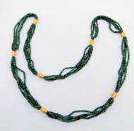 Natural Emerald and Real 22k Gold Beads Long Strand Necklace 