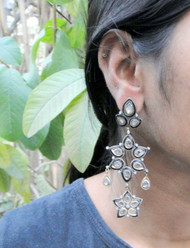 Vintage 14K Gold Diamond Silver Pearls Earrings Dangles Pair Victorian Jewelry