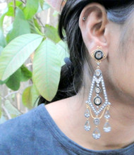 Vintage 14K Gold Diamond Silver Pearls Earrings Dangles Pair Victorian Jewelry