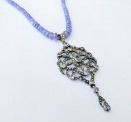 Vintage Victorian Tanzanite Diamond Gemstone Gold Silver Pendant Necklace with Tanzanite Beads