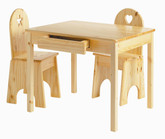 Little Colorado Table & Chair Set Natural Finish Solid Back Chairs Optional Cutouts