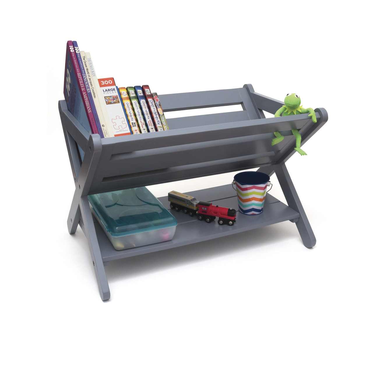 Kid’s Book Caddy With Shelf, Gray - Endeavour Toys