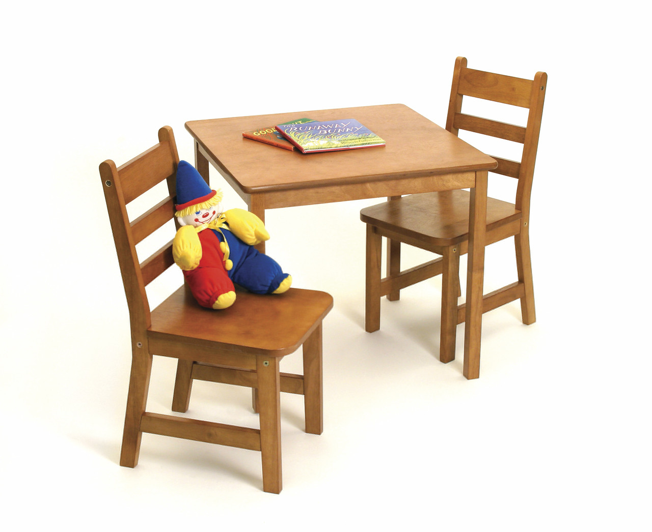 Child S Square Table And Chairs 3 Piece Set Pecan Finish