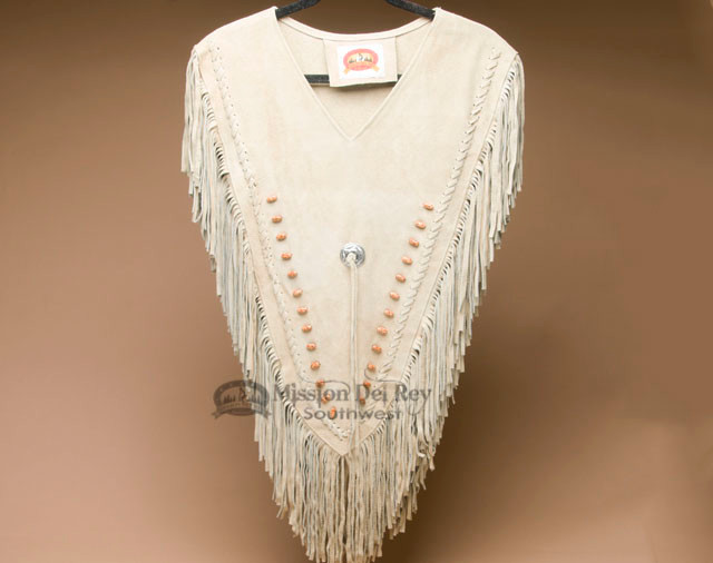 Beaded Leather Chaleco Dance Vest Beige (s23) Mission Del Rey Southwest