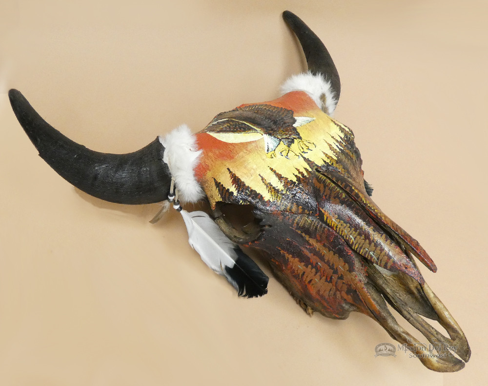 Painted Buffalo Skull Wall Hanging Sunset Eagle (s100) Mission Del